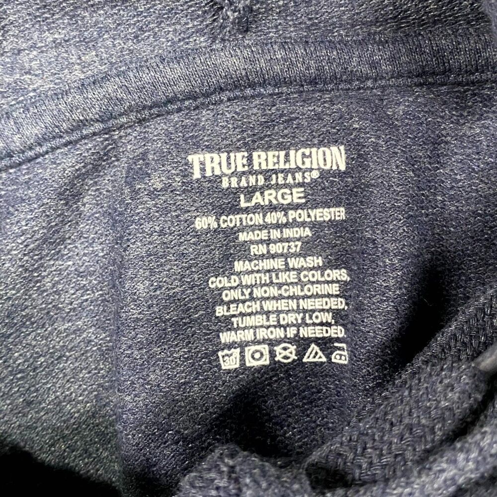 True Religion Hoodie Men's L Blue Cotton Graphic Print Loungewear Gym Training - Picture 3 of 6